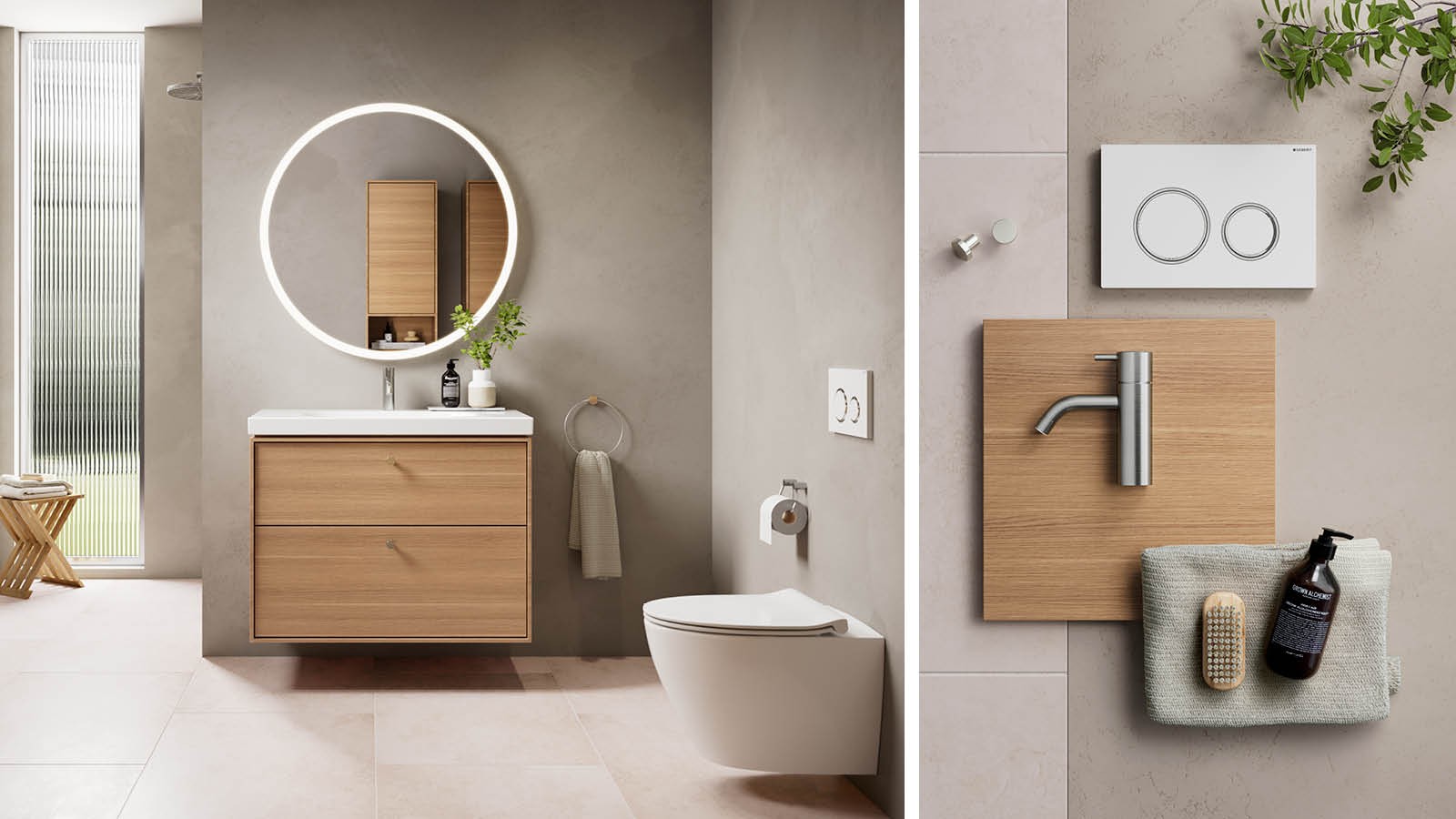 Vaaleat laatat luovat rauhallisen pohjan