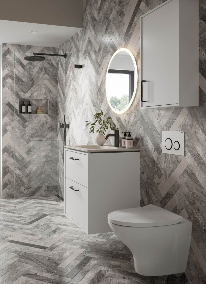 Pohjoismaiseen tyyliin toteutettu kylpyhuone Pohjoismaiseen tyyliin toteutettu kylpyhuone