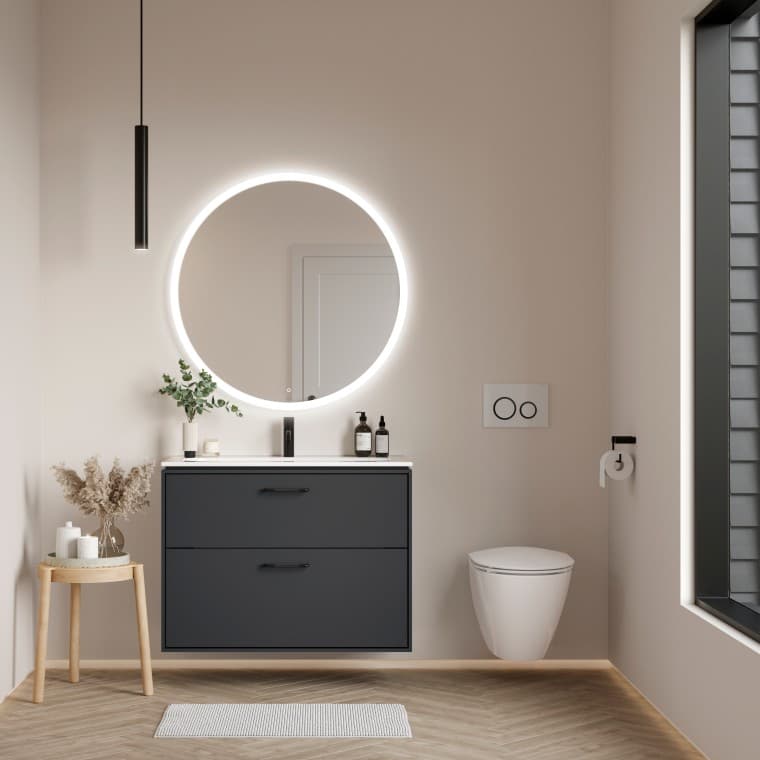 IDO Sense Art -kalusteet, Option Round -valopeili ja Glow Art -seinä-wc IDO Sense Art -kalusteet, Option Round -valopeili ja Glow Art -seinä-wc