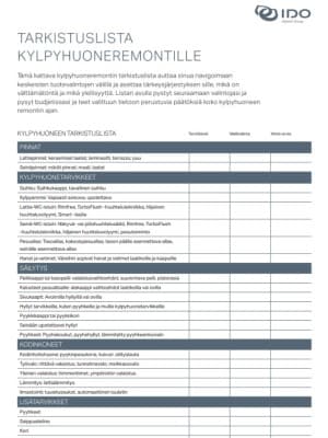 Tarkistuslista kylpyhuoneremontille Tarkistuslista kylpyhuoneremontille