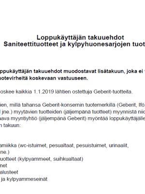 Geberit loppukäyttäjän takuuehdot 2019 alkaen Geberit loppukäyttäjän takuuehdot 2019 alkaen