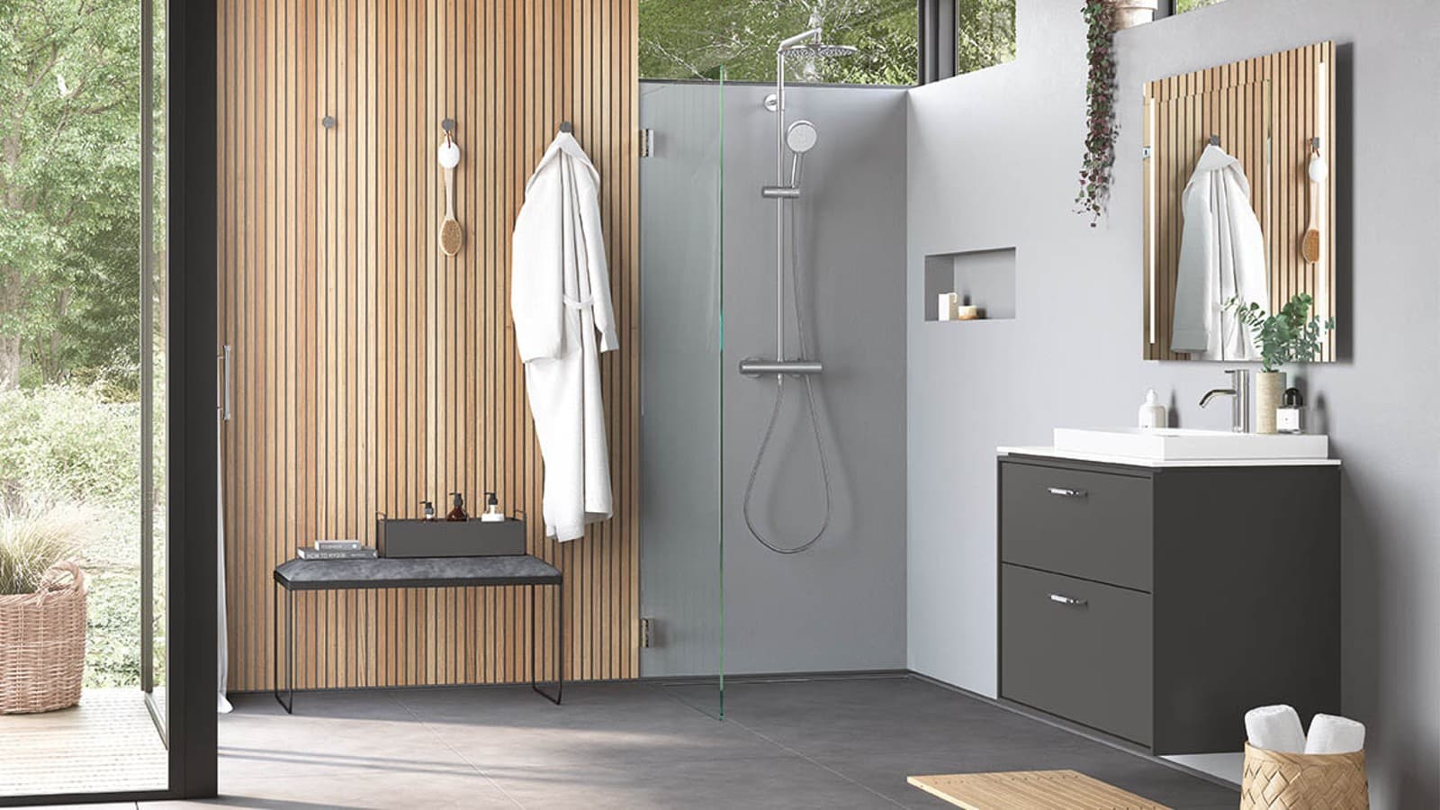 Puuelementit kylpyhuoneessa Puuelementit kylpyhuoneessa